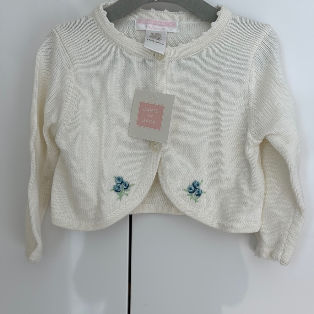 Jamie & Jack Cream Cardigan with Blue Floral Embroidery